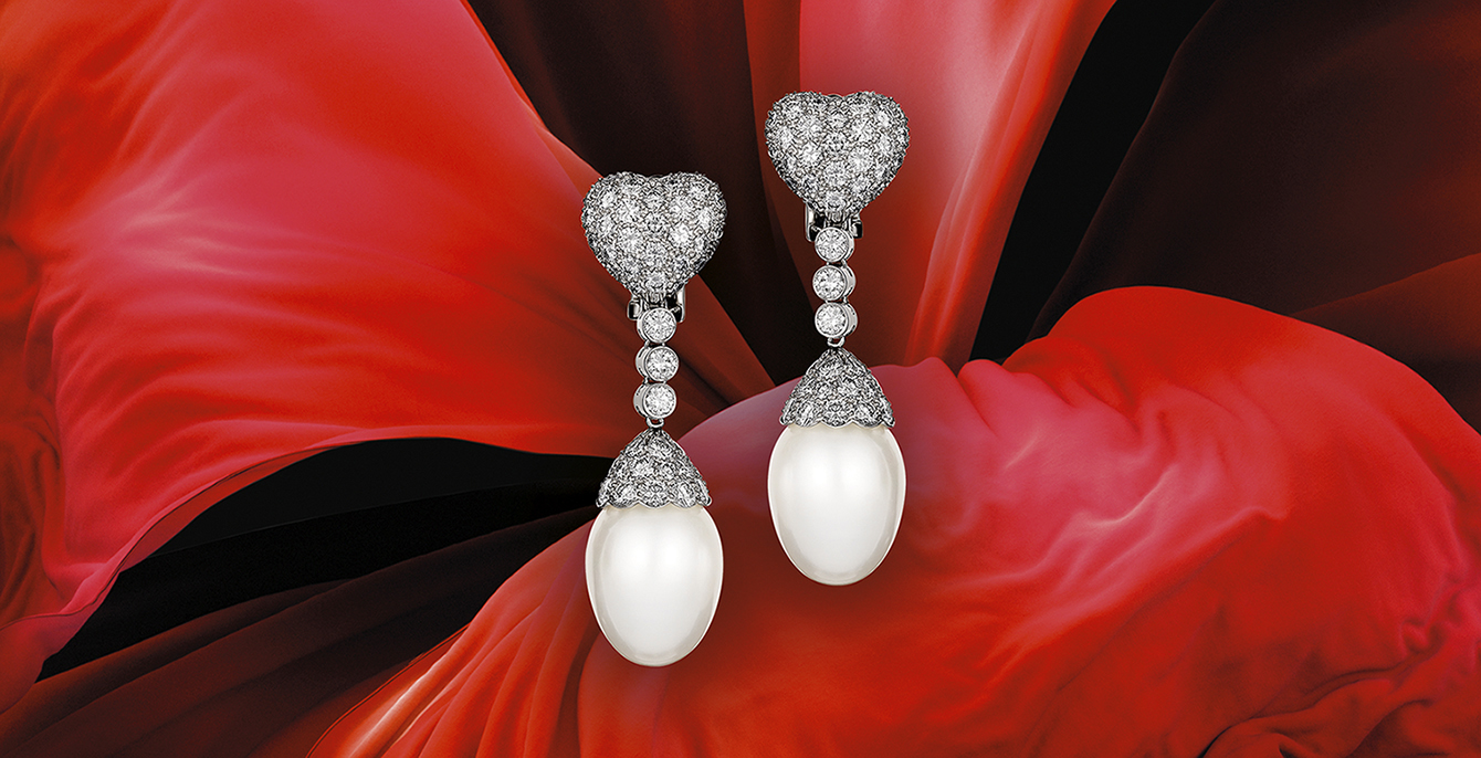 Pair of South Sea pearl and diamond earrings, retailed by Harry Winston, circa 1995