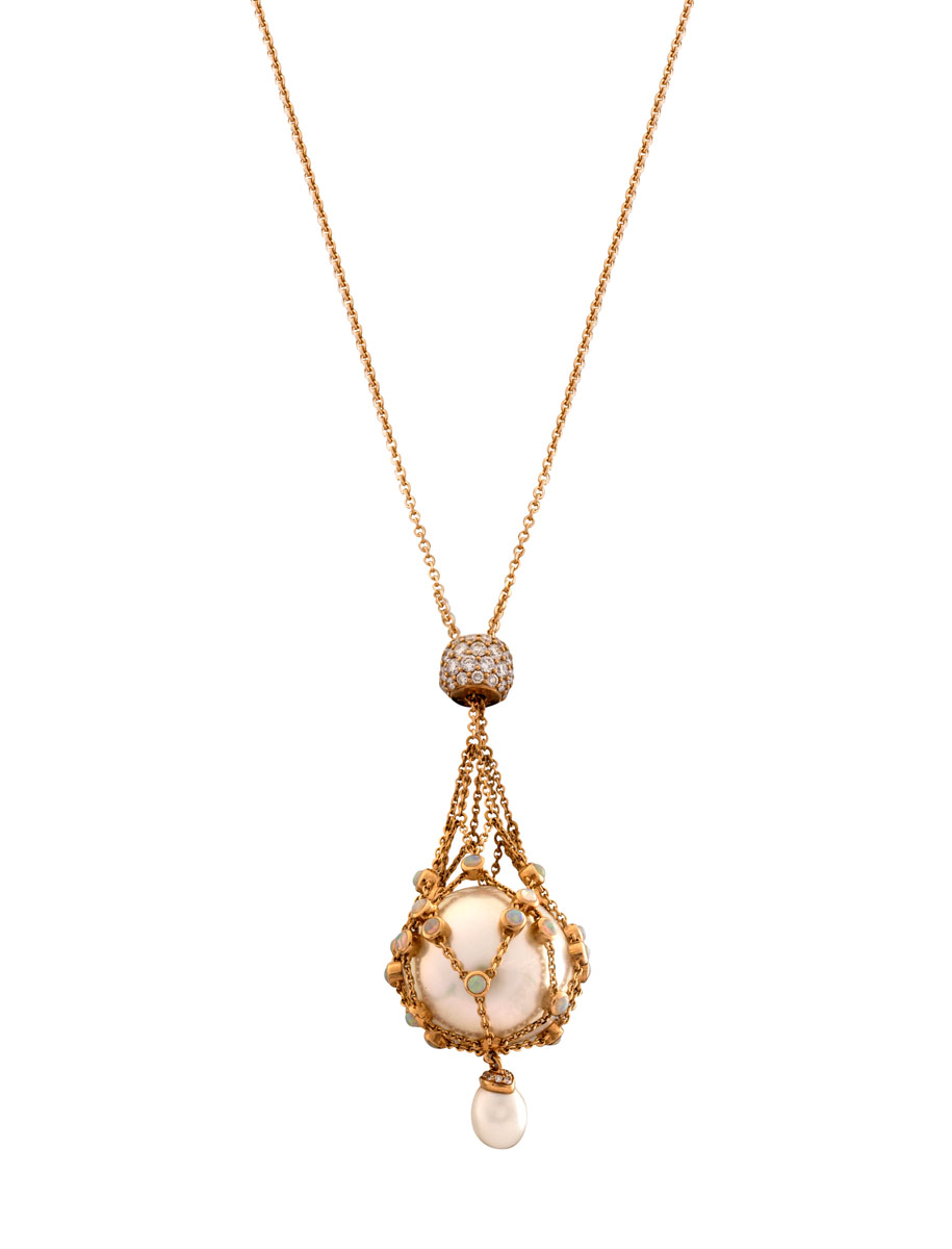 Platinum, South Sea pearl, pink sapphire and diamond Marquise necklace by  Paspaley (Co.) on artnet